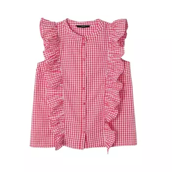 Блузка с воланами, с рисунком, без рукавов