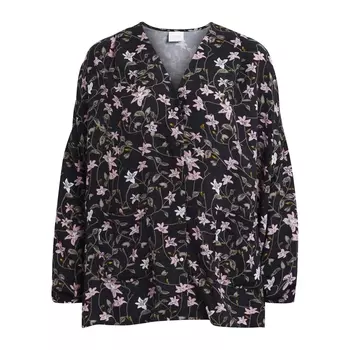 Блузка с воротником-поло, рисунком и длинными рукавами