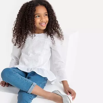 Блузка с вышивкой и длинными рукавами, 3-12 лет