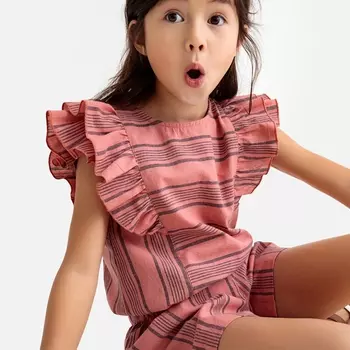 Блузка в полоску с рукавами с воланами 3-12 лет