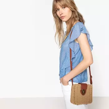 Блузка в полоску с воланами, без рукавов