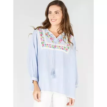 Блузка в полоску с вышивкой и рукавами 3/4