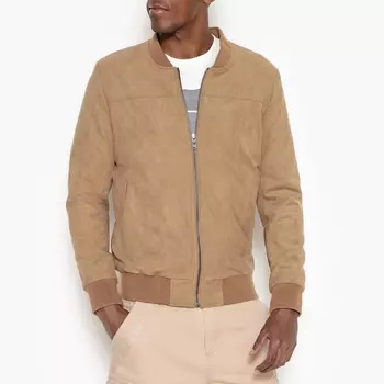 Блузон-бомбер на молнии прямого покроя с эффектом замши