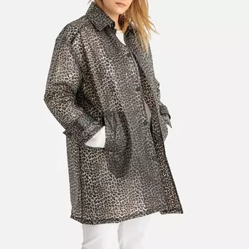 Блузон длинный непромокаемый с леопардовым рисунком, демисезонная модель