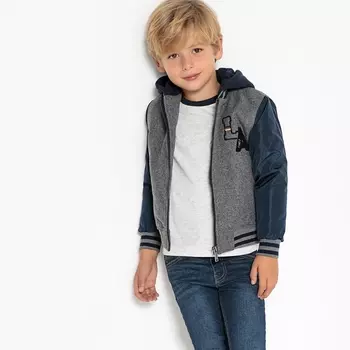 Блузон из двух материалов с капюшоном, 3-12 лет