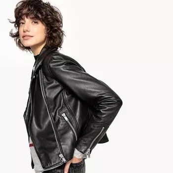 Блузон кожаный в байкерском стиле