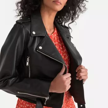 Блузон кожаный в байкерском стиле