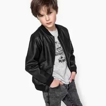 Бомбер из искусственной кожи, 3-12 лет