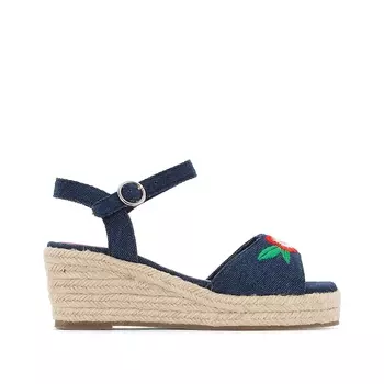 Босоножки из денима на танкетке, размеры 32-38