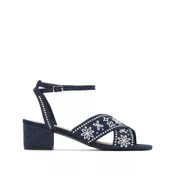 Босоножки из денима с вышитым цветочным рисунком