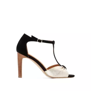 Босоножки из кожи с золотистым бантом спереди