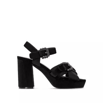 Босоножки из велюра на высоком каблуке с пряжками в виде украшения