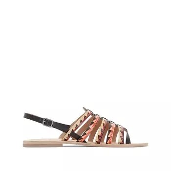 Босоножки кожаные с принтом в стиле ацтеков