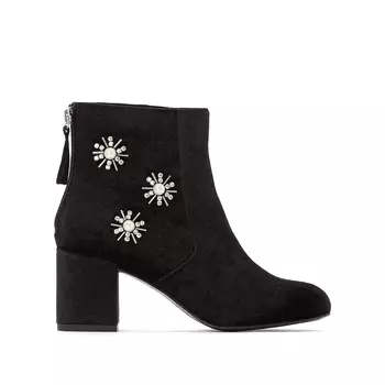 Ботильоны из велюра на каблуке, вставка с украшением