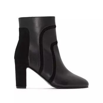 Ботильоны кожаные из двух материалов на высоком каблуке