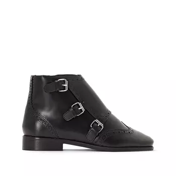 Ботильоны кожаные с тремя пряжками и перфорированным мыском