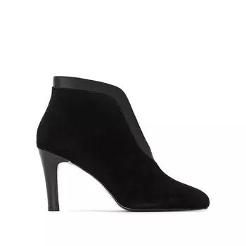 Ботильоны кожаные с вырезом на высоком каблуке