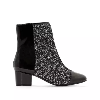 Ботильоны лакированные с пайетками из двух материалов