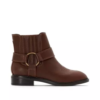 Ботильоны в стиле вестерн с золотистой пряжкой