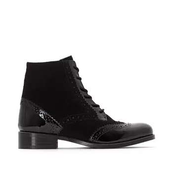 Ботильоны высокие из двух материалов с перфорированным мыском