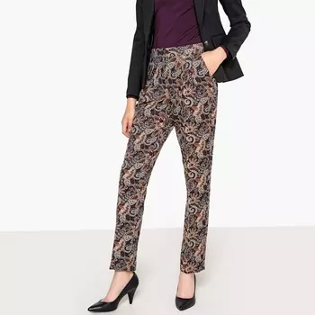 Брюки дудочки с жаккардовым цветочным рисунком