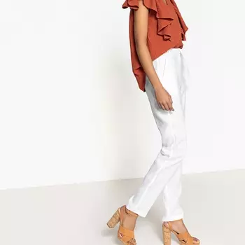 Брюки прямые с высокой талией, 100% лен