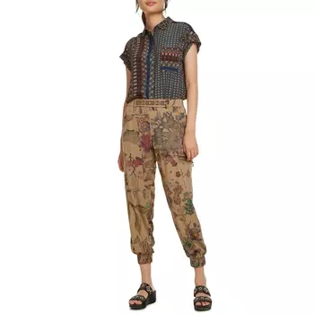 Брюки широкие свободные струящиеся с рисунком Claris