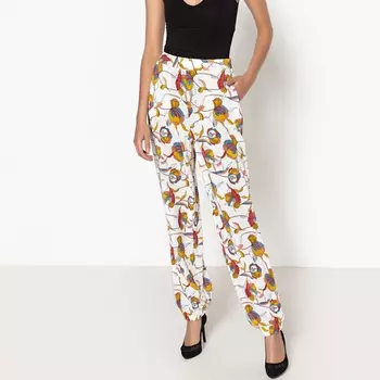 Брюки широкого покроя с рисунком, эластичный низ