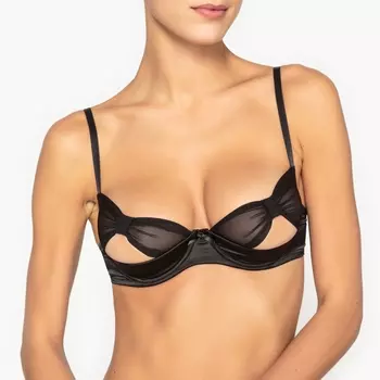 Бюстгальтер с открытыми чашечками, сатин и тюль