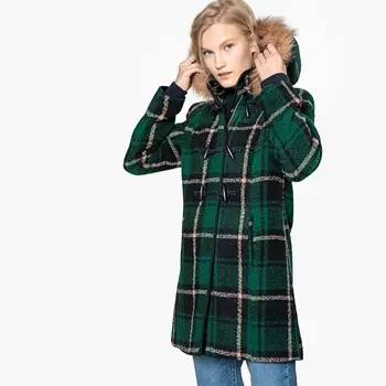 Даффлкот в клетку из полушерстяной ткани