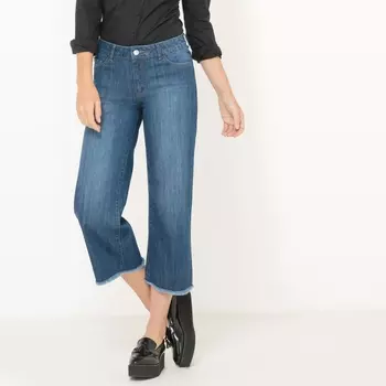 Джинсы прямые укороченные с бахромой