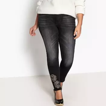 Джинсы узкие с нашивкой с цветочным рисунком по низу брючин