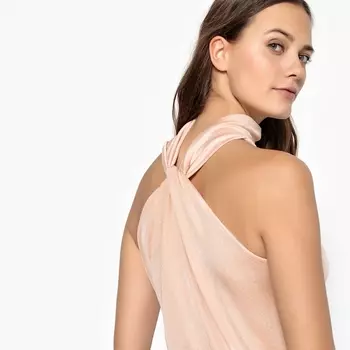 Футболка без рукавов с воротником-стойкой и завязками сзади