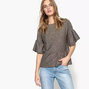 Футболка блестящая с асимметричным воланом