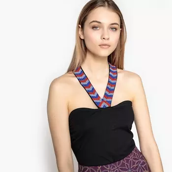 Футболка-бюстье, завязки вокруг шеи с отделкой бисером