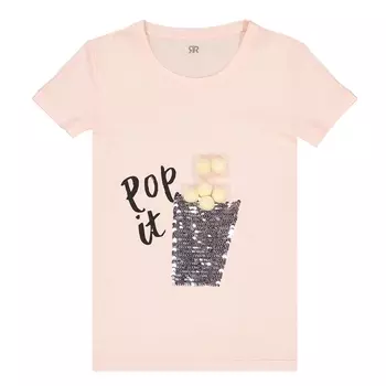 Футболка двусторонняя с рисунком попкорн с блестками, 3-12 лет