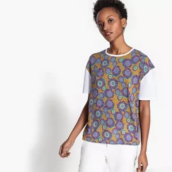 Футболка из двух материалов с рисунком и короткими рукавами