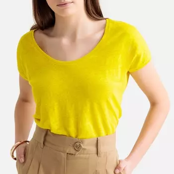 Футболка из льна с круглым вырезом