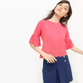 Футболка однотонная с круглым вырезом и длинными рукавами