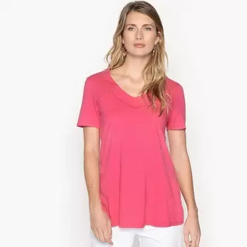 Футболка однотонная с V-образным вырезом и короткими рукавами