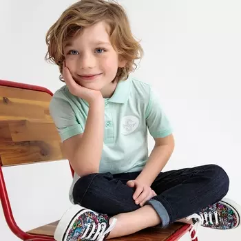 Футболка-поло с эмблемой на груди, 3-12 лет