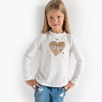 Футболка с длинными рукавами и блестящим рисунком сердечки, 3-12 лет