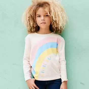 Футболка с длинными рукавами и рисунком радуга, 3-12 лет