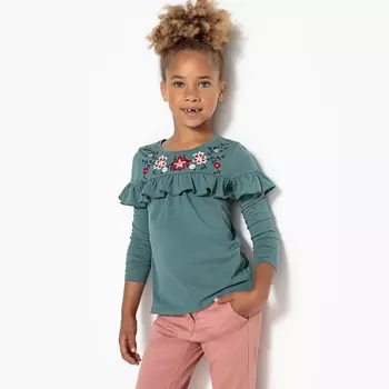 Футболка с длинными рукавами и вышивкой, 3-12 лет