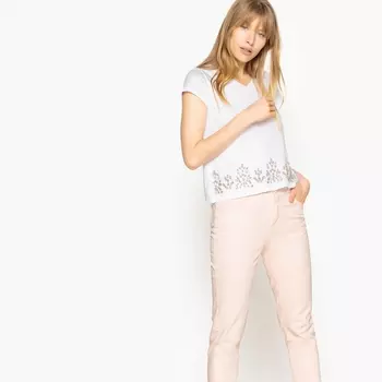 Футболка с короткими рукавами, украшенная бусинами, 100% хлопка