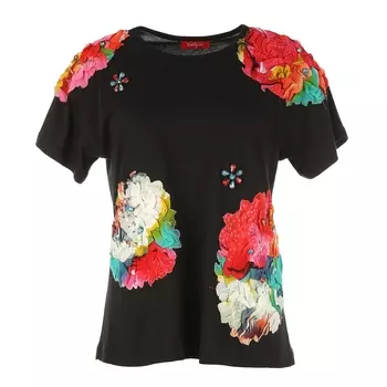Футболка с круглым вырезом, цветочным рисунком и короткими рукавами