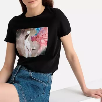 Футболка с круглым вырезом и фото-принтом на груди