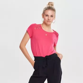 Футболка с круглым вырезом и короткими рукавами с воланами