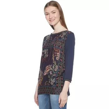 Футболка с круглым вырезом и рукавами 3/4, с цветочным рисунком