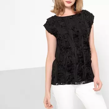 Футболка с круглым вырезом и воланами, без рукавов